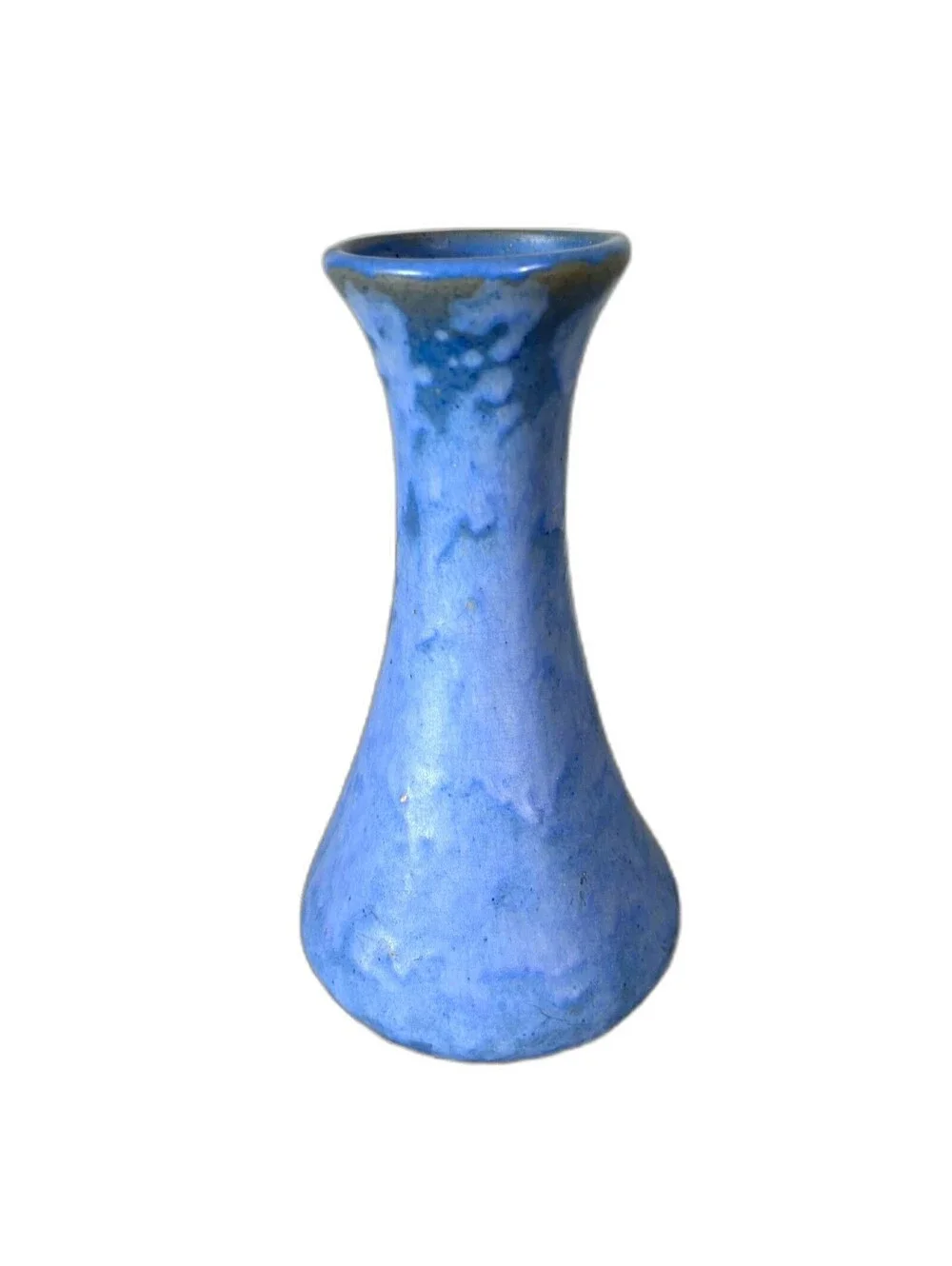 VTG Blue Pottery Vase Matte Glaze Mottled Cornflower Ceramic Arts & Crafts Decor